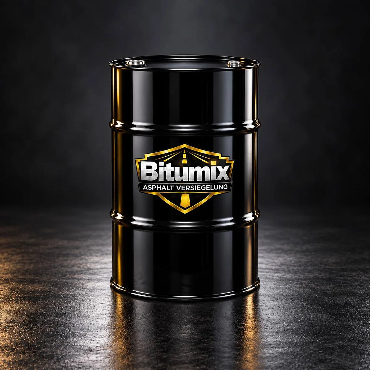 Schwarzes Gebinde mit Bitumix-Logo, Asphalt Versiegelung